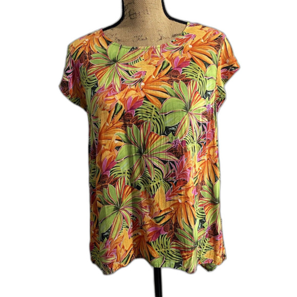 Rachel Roy Tropical Floral Blouse Flutter Sleeve Summer Resort Wear Size‎ Medium - Picture 1 of 6